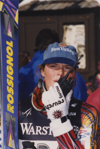 Picabo calls up to the start during the ’94-’95 season.